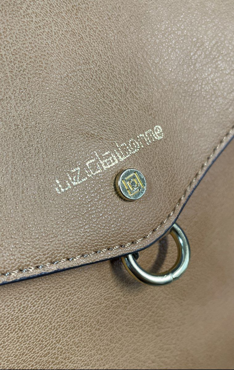 Liz Claiborne Tan Faux Leather Shoulder Bag Brown Gold Hardware Large Handbag
