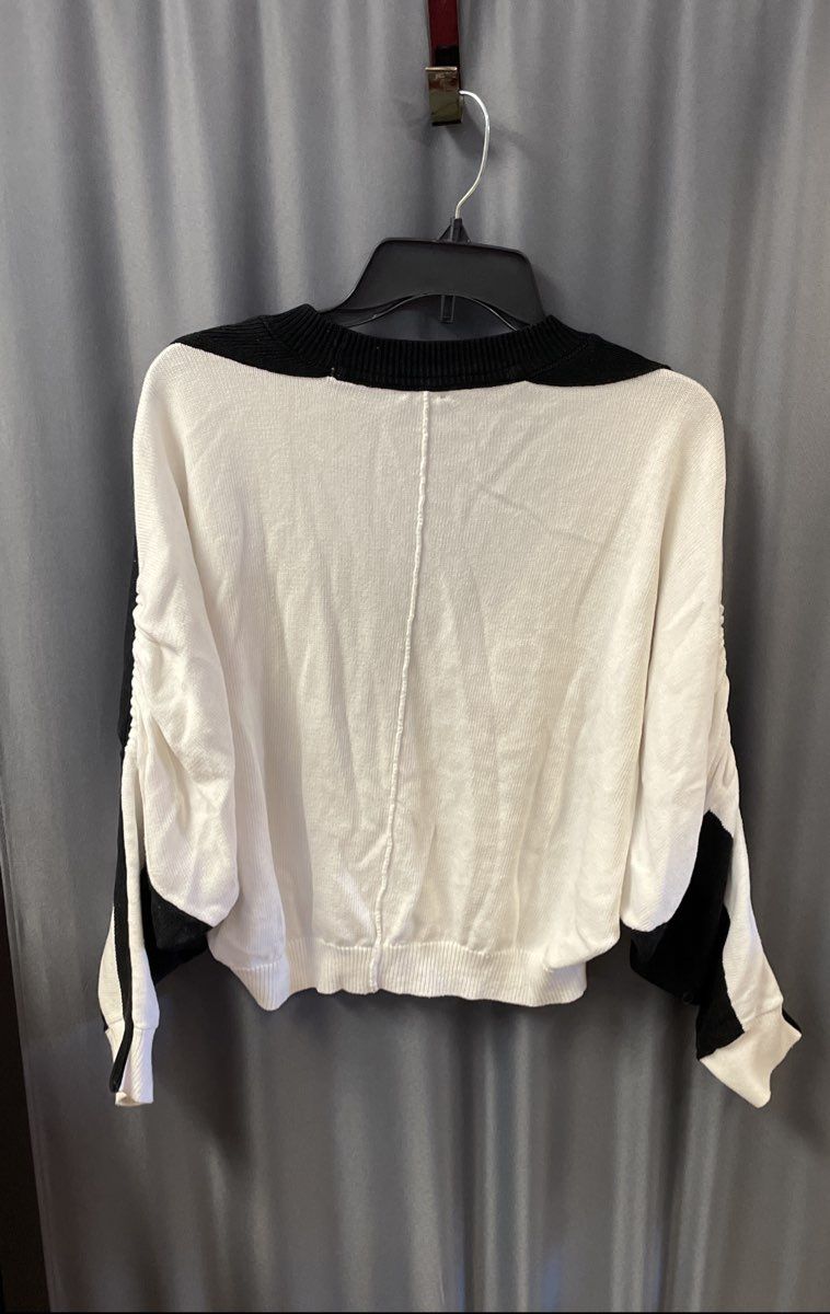 Maeve Women's White Black Colorblock Crop Dolman Sleeve Cotton Sweater Sz S