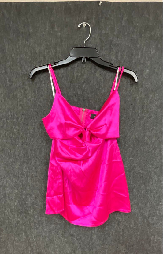 White Fox Women's Pink Satin Twist Front Cutout Mini Dress Sz M NWT