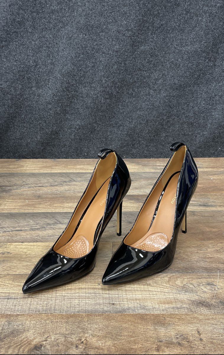 Maozhaotou Black Patent Leather Pointed Toe Stiletto Pumps Women's Size 40 US 9