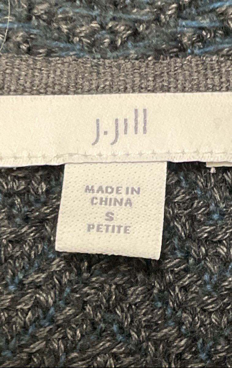 J. Jill Women's Gray Colorblocked Long Button Front Sweater Jacket Sz S Petite