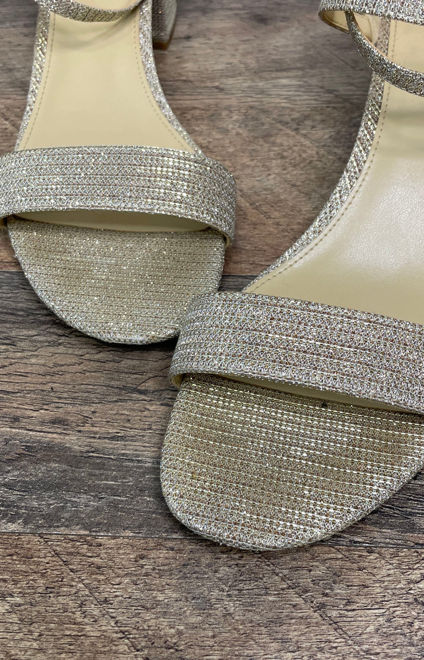 Michael Kors Pale Gold Shimmer Block Heel Ankle Strap Sandals Women's Size 8M