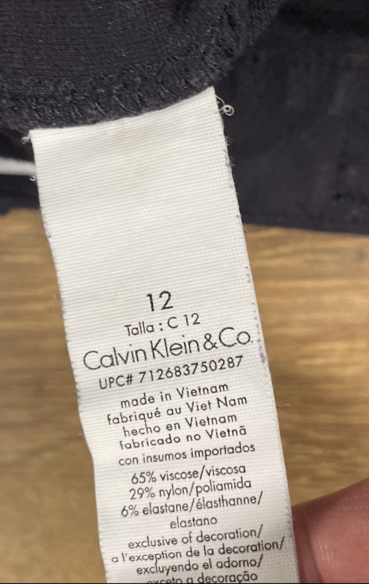 Calvin Klein Women's Black Slim Leg Pants Faux Leather Trim Viscose Blend Sz 12