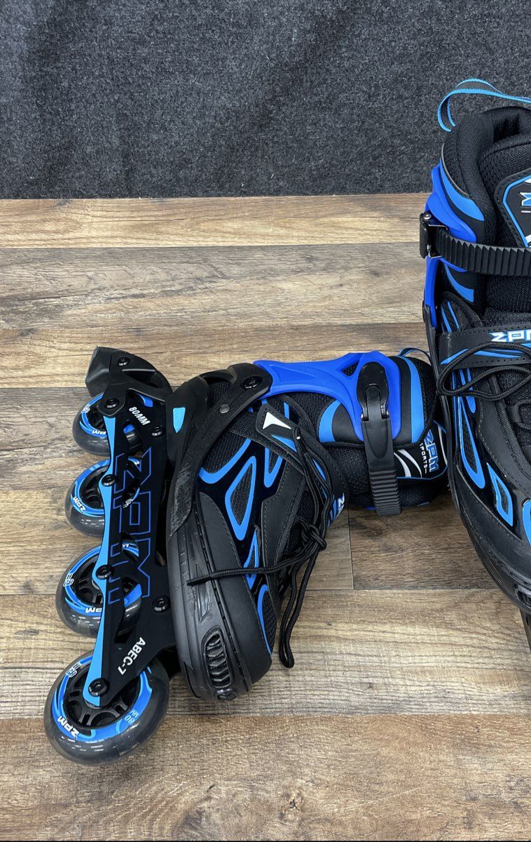 2PM Sports Inline Skates Adjustable Size 80mm Wheels ABEC-7 Bearings Black Blue