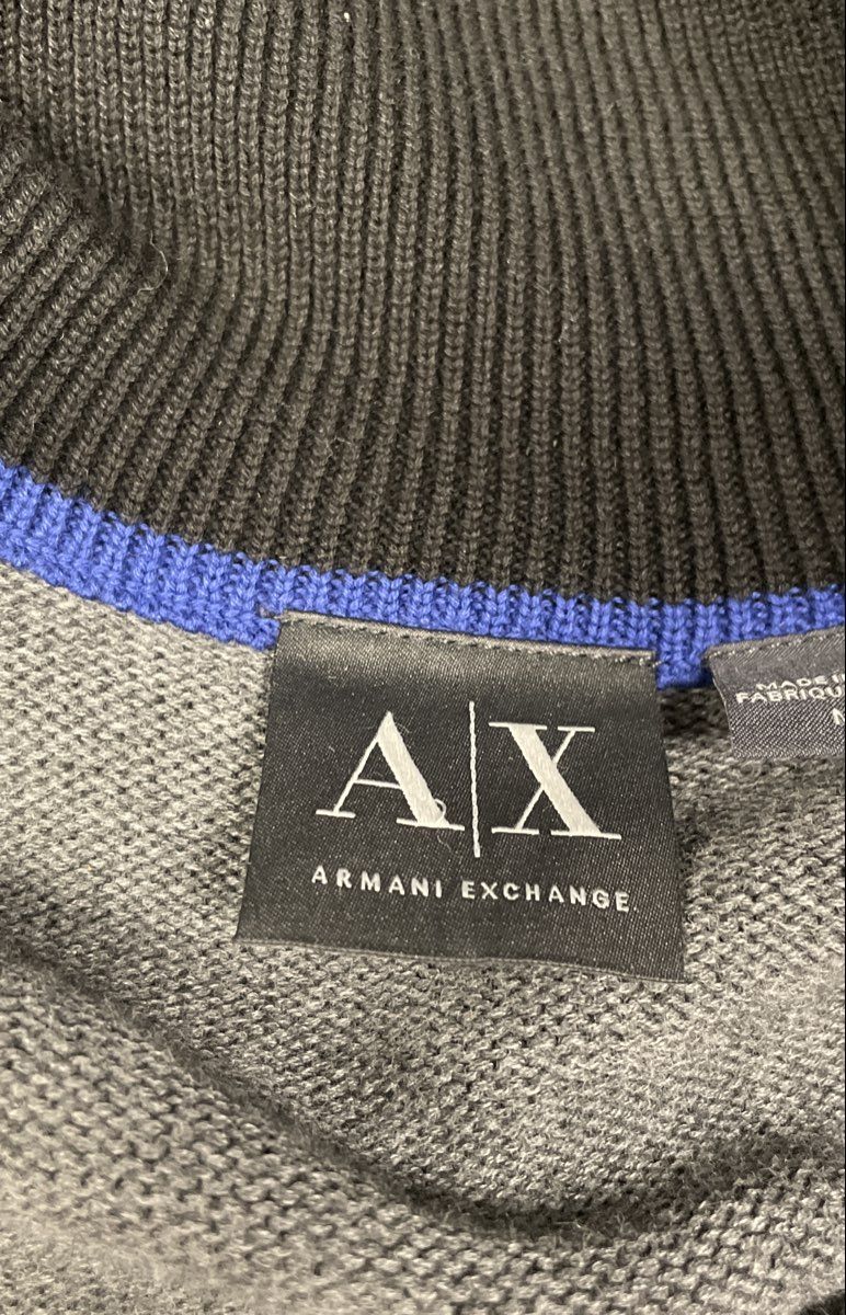 Armani Exchange Men's Full Zip Cardigan Sweater Gray White Colorblock Sz M