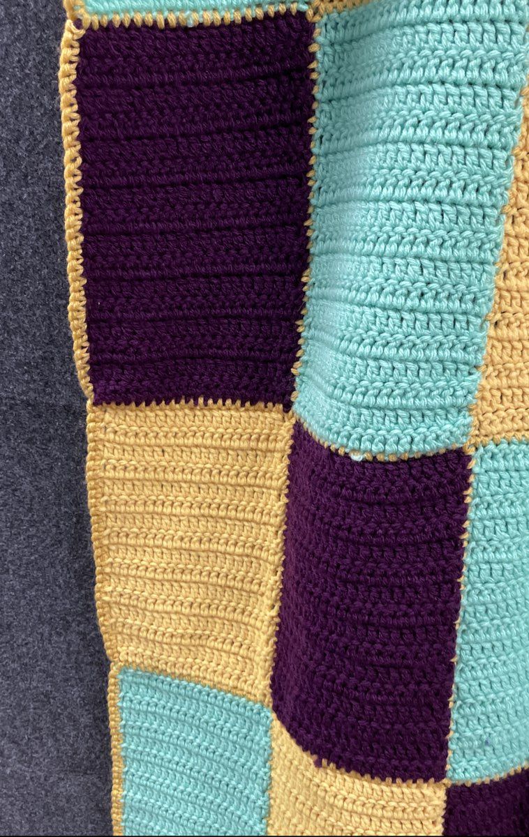 Handmade Multicolor Crochet Blanket Afghan Purple Yellow Teal Patchwork Block