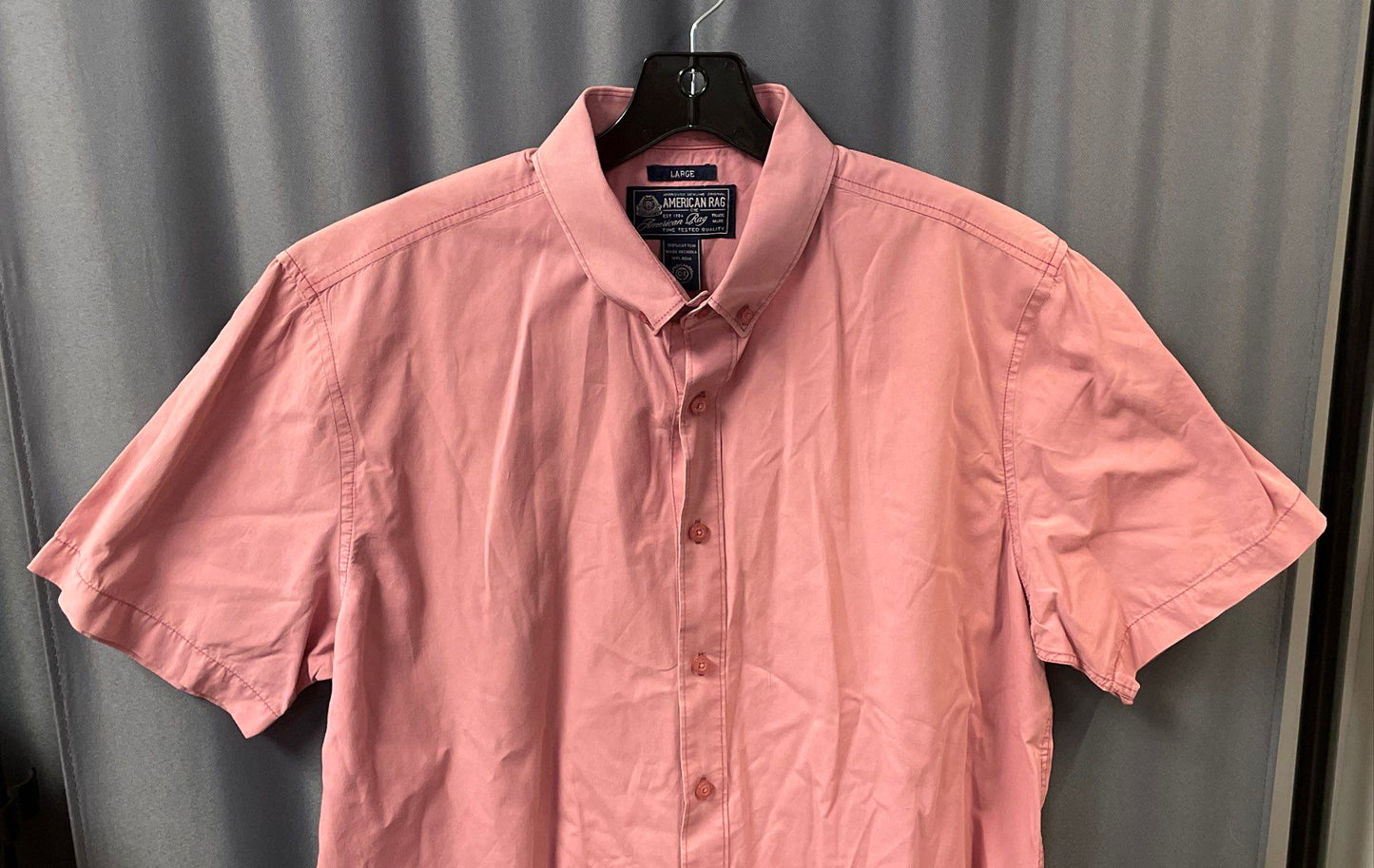American Rag Men's Short Sleeve Button Down Shirt Pink 100% Cotton Size L