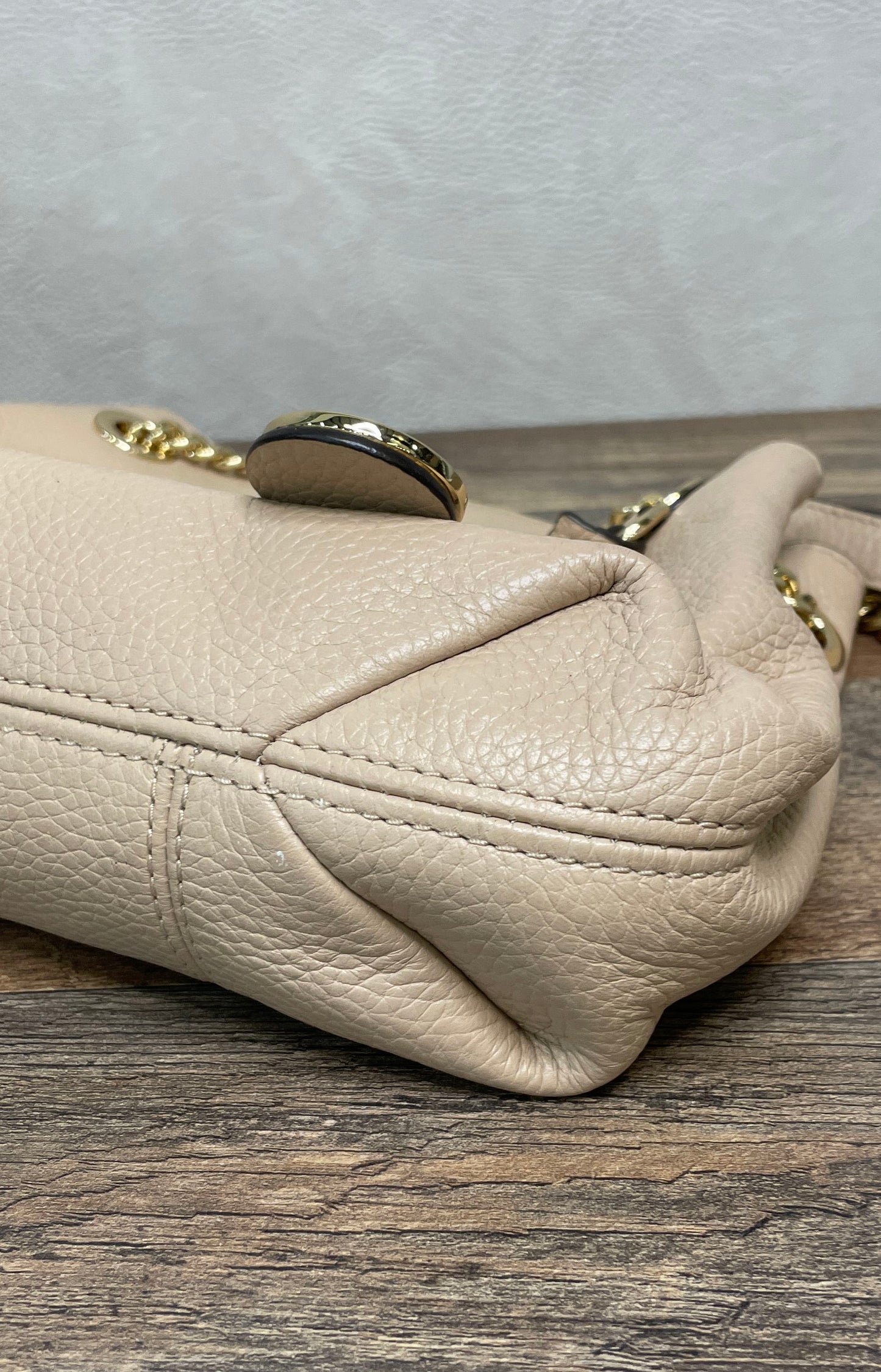 Michael Kors Salmon Pebbled Leather Shoulder Bag Gold Hardware