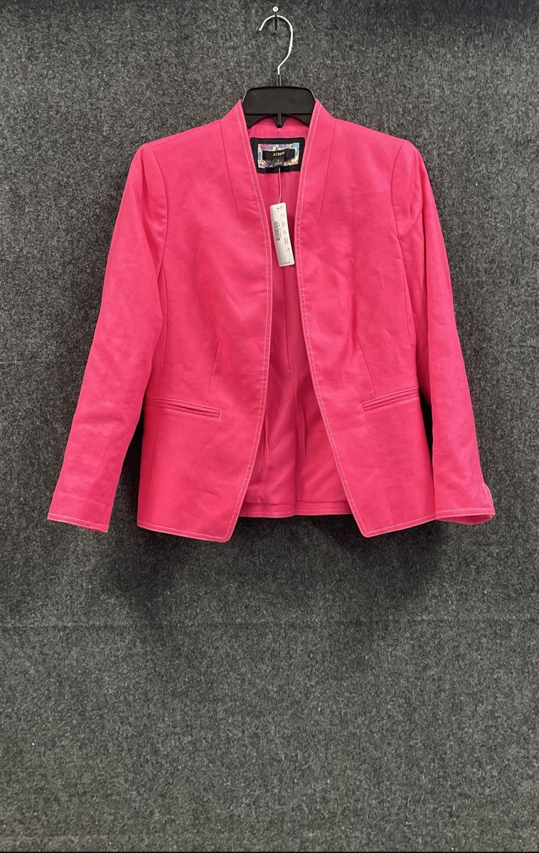 J.Crew Women's Pink Linen Blend Open Front Blazer Contrast Stitch Size 4 NWT