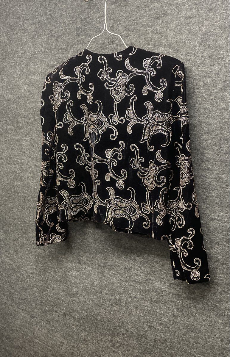 Vintage 90s Norton McNaughton Petite Velvet Paisley Evening Jacket Sz 10