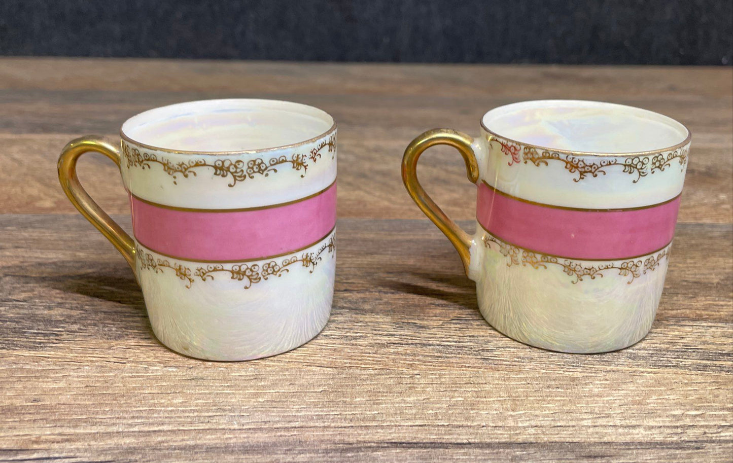 Vintage Lefton China 1798 Courting Couple Teacup & Saucer Set Pink Lusterware