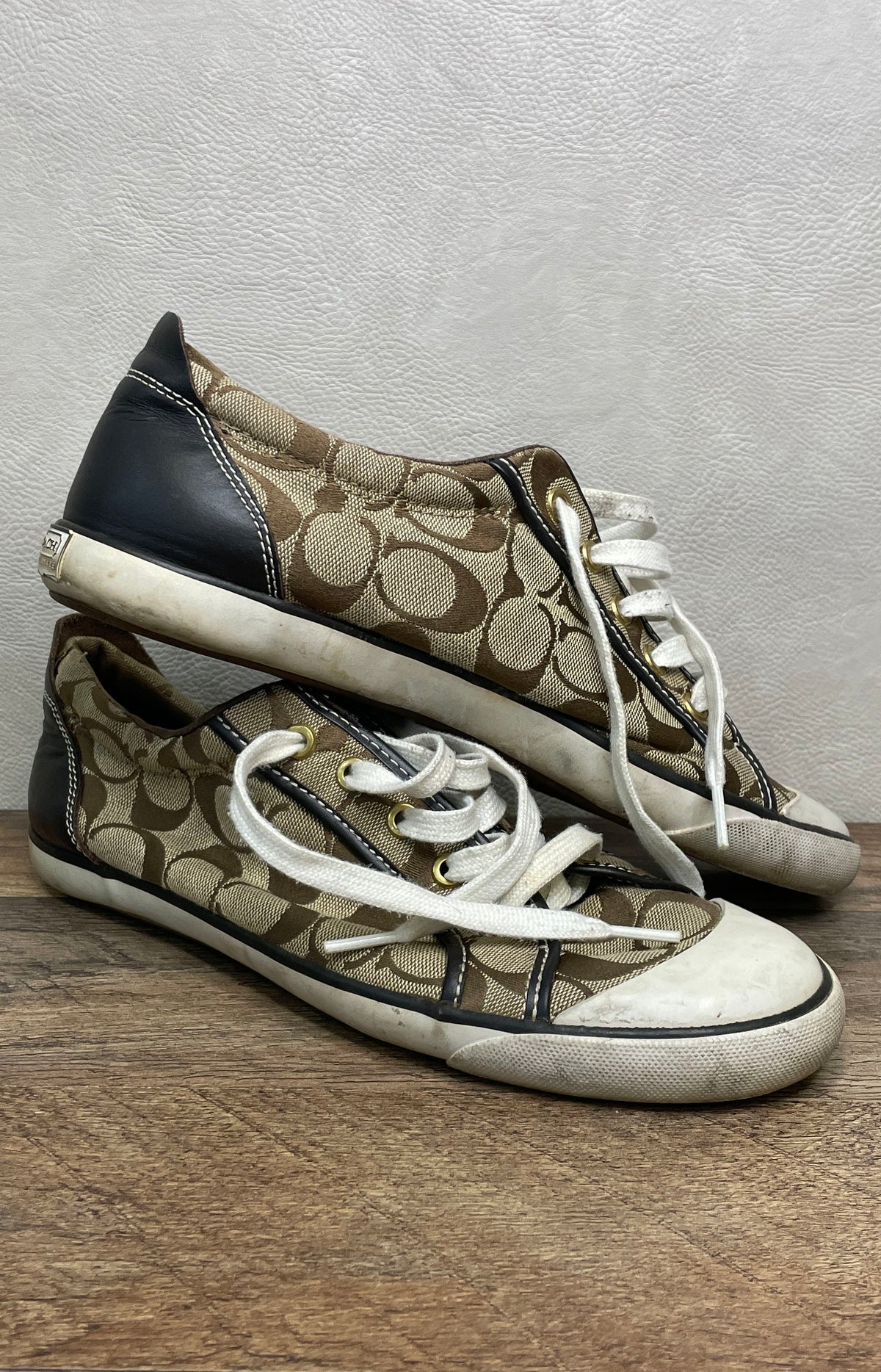 Coach Barrett Khaki Brown Signature C Monogram Sneakers Women's Size 10