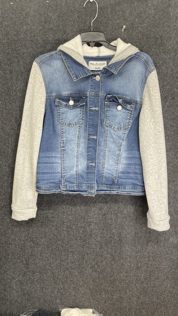 WallFlower Women's Blue Denim Gray Hooded Jacket The Dreamer Fit Size XL