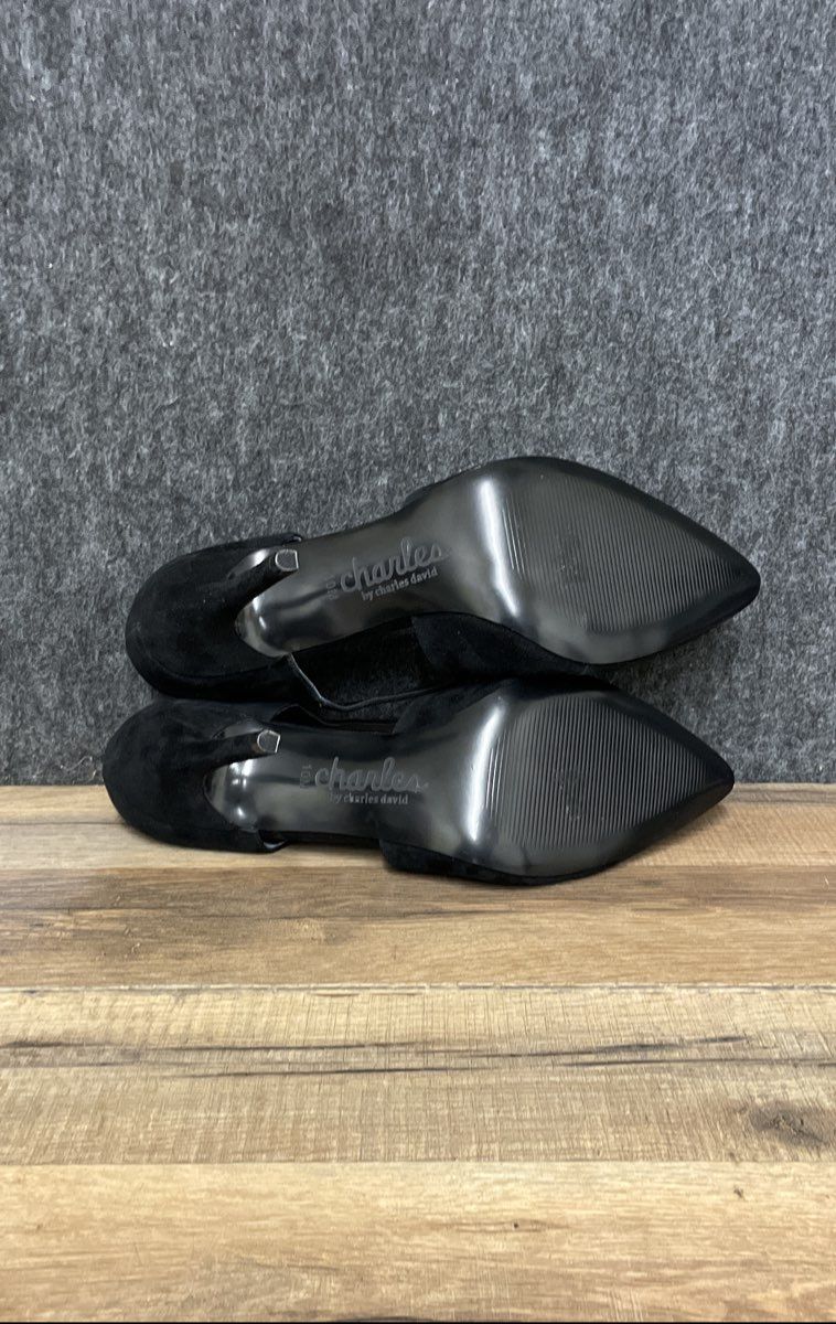 Charles by Charles David Black Suede Asymmetrical Strappy Pointed Toe Heels 10 M