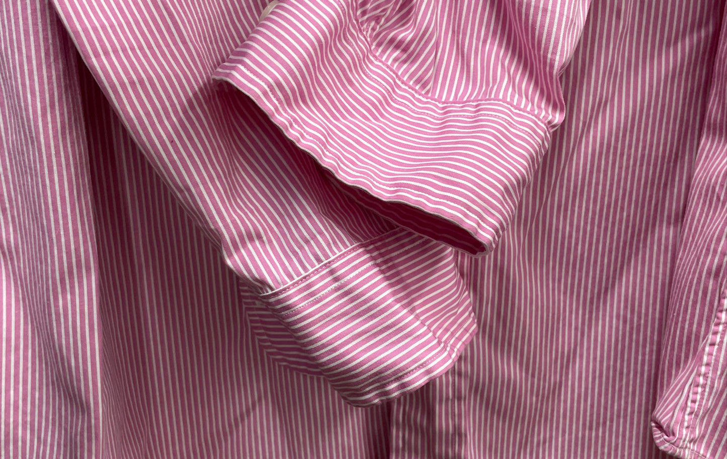 Ralph Lauren Men's Pink White Striped Long Sleeve Cotton Button Down Shirt 16.5