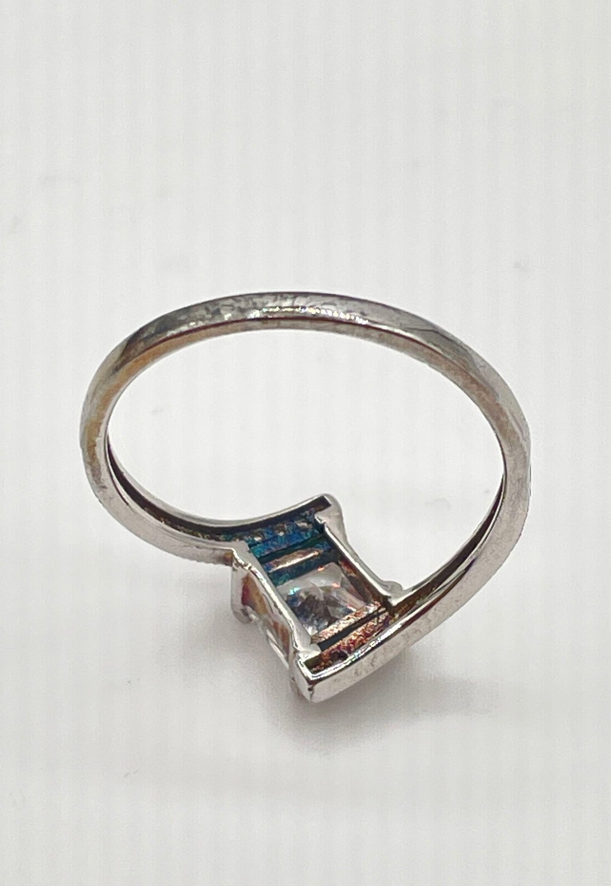 925 Sterling Silver Princess-Cut CZ Half Pavé Bypass Ring 1.9g