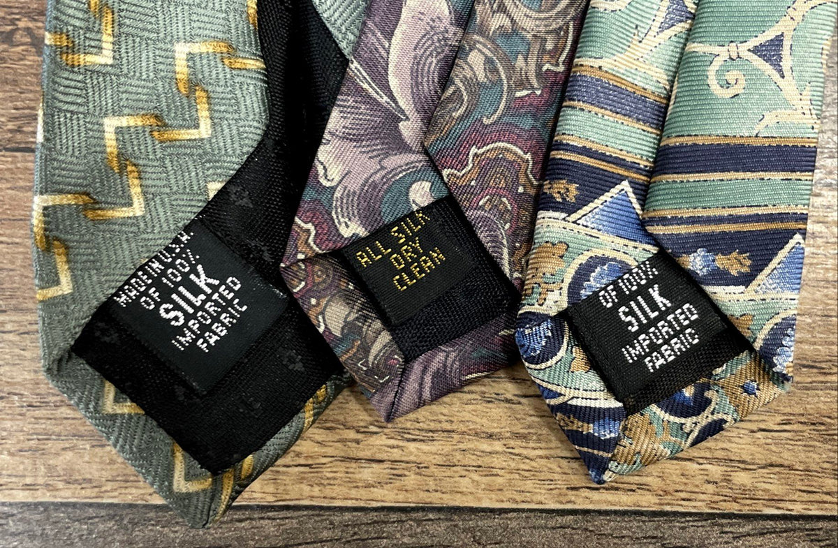 Vintage 90s Bill Bass Men's Silk Neckties Lot 3 Geometric Scroll Medallion
