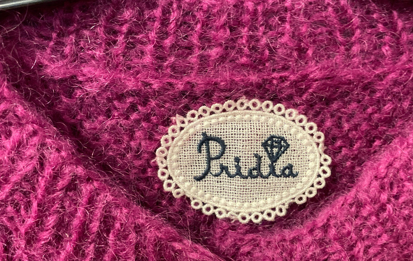 Pridia Women's Fuschia Mohair Wool Cable Knit Pearl Button Cardigan Size M