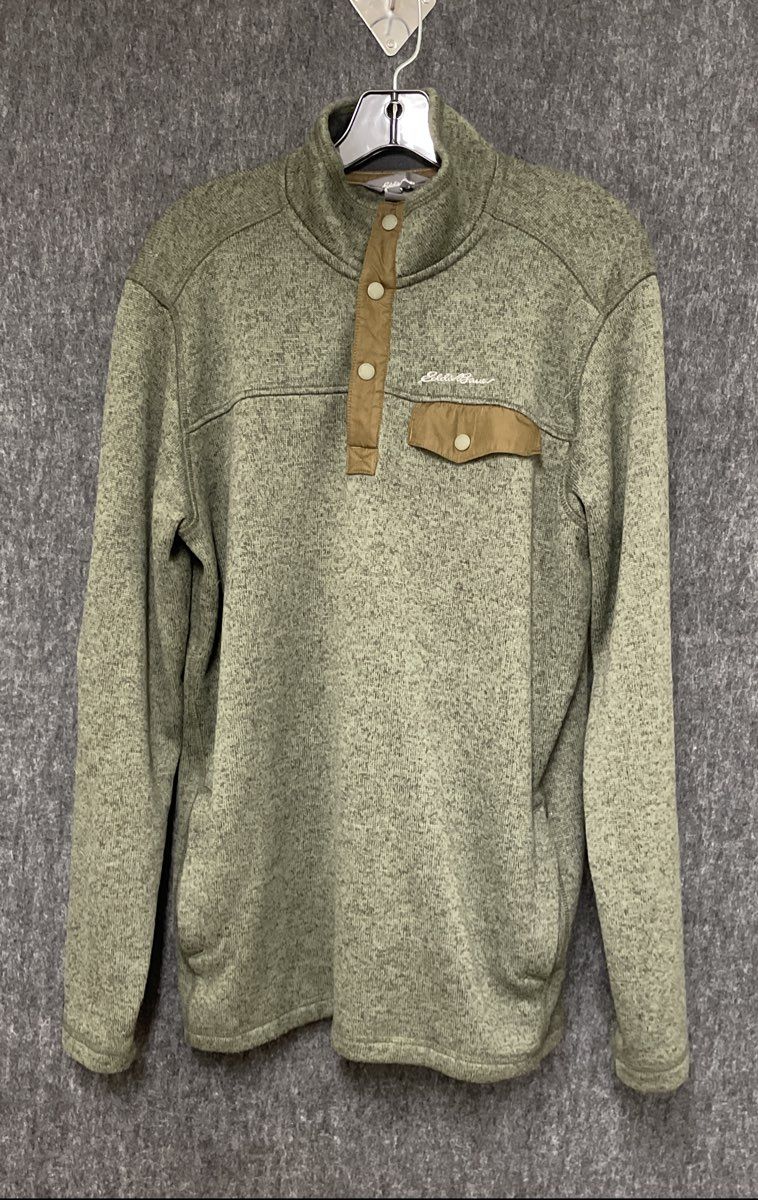 Eddie Bauer Men's Radiator Fleece Pullover Heather Green Quarter Snap Mock Sz TL
