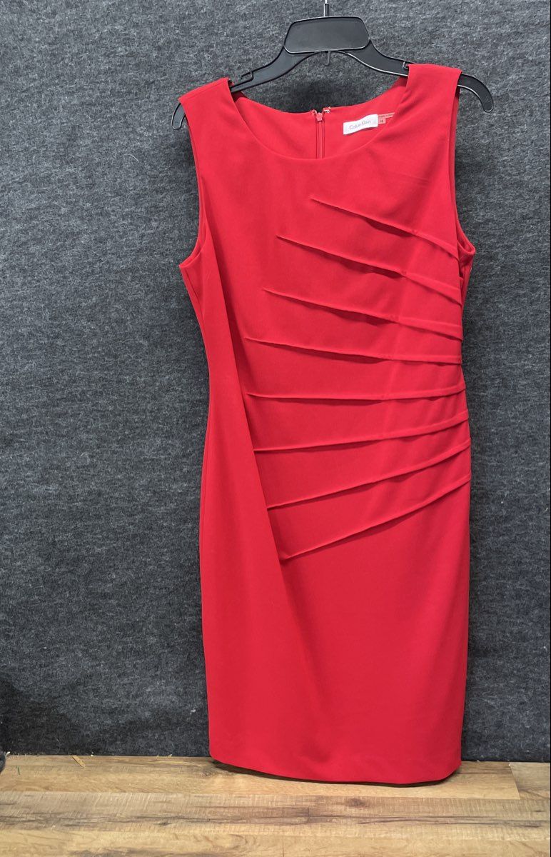 Calvin Klein Women's Red Sleeveless Asymmetrical Tiered Sheath Dress Size 10 NWT