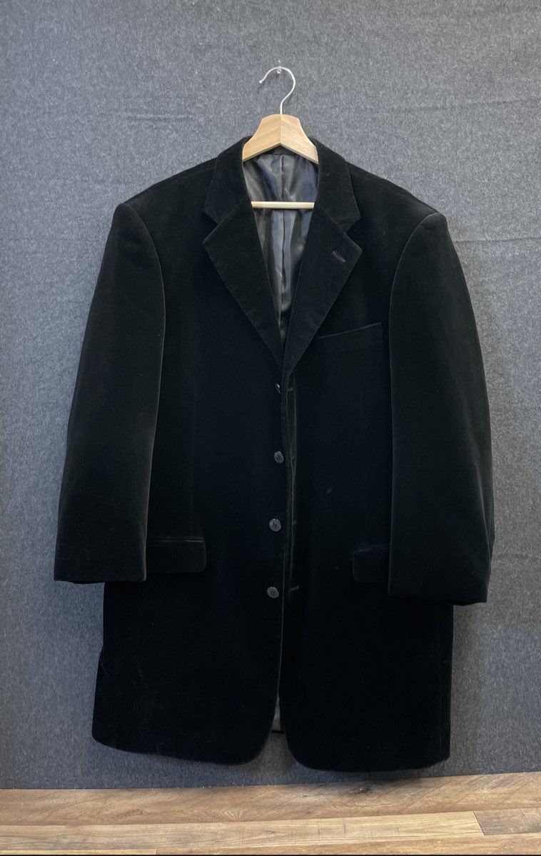 Stacy Adams Men's Black Cotton Velvet Car Coat Long Blazer Jacket