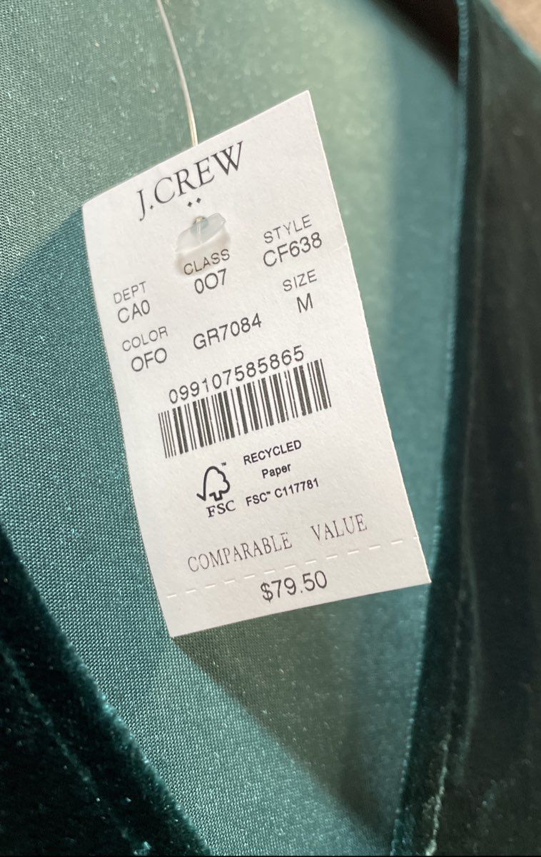 J.Crew Women's Emerald Green Velvet V-Neck Sleeveless Top Shell Sz M NWT