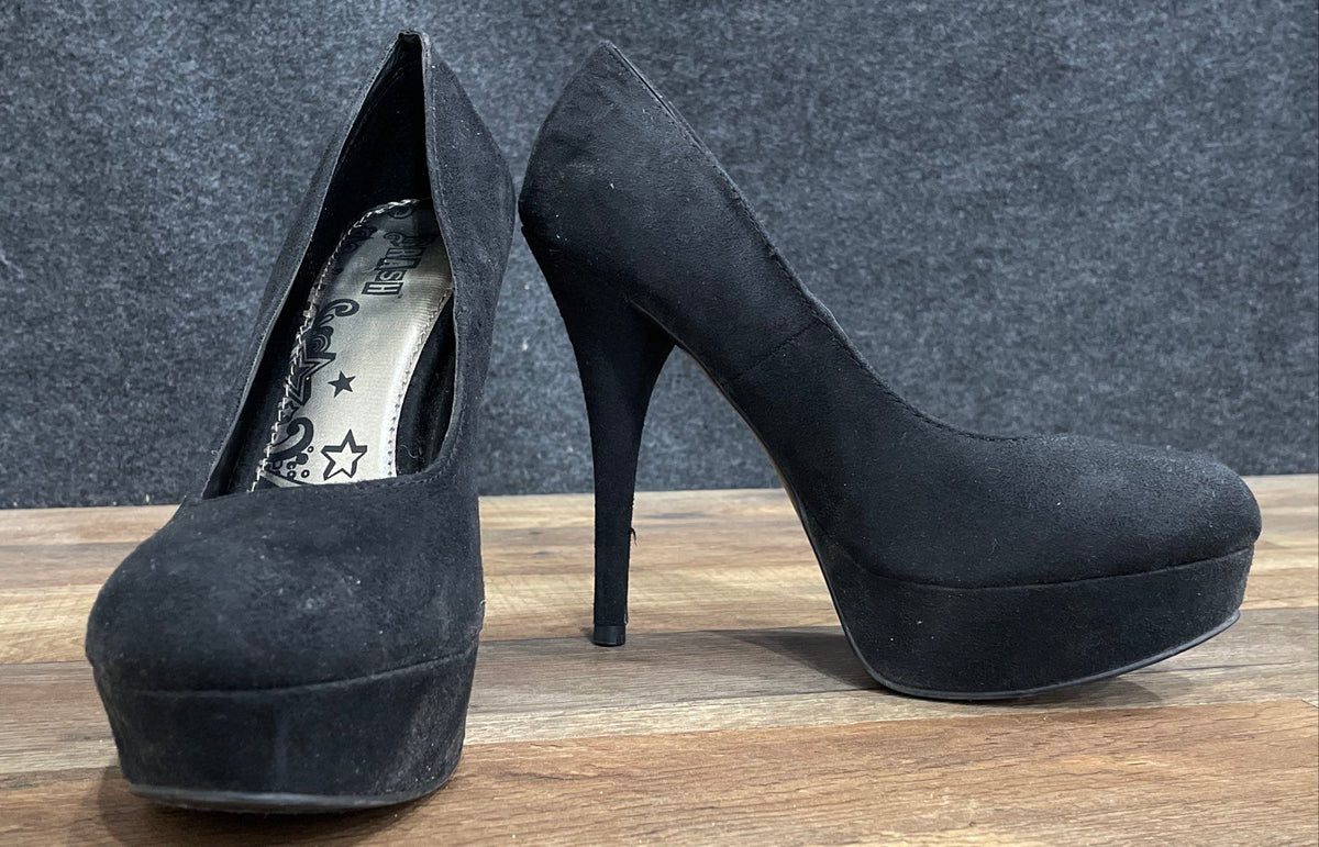 Brash Black Faux Suede Platform Stiletto High Heel Pumps Women's Size 8.5