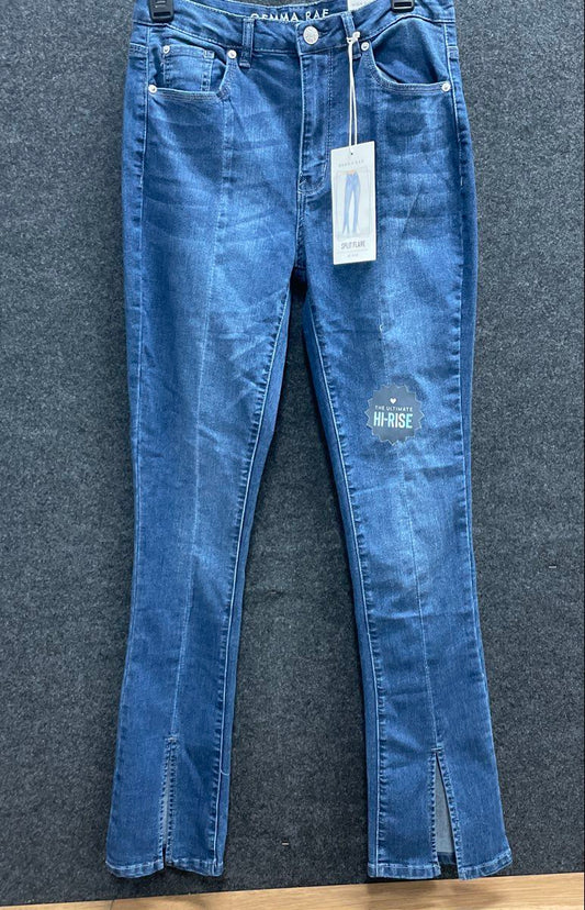 Gemma Rae Women's Blue Hi-Rise Split Flare Front Seam Jeans Sz 9/29 NWT