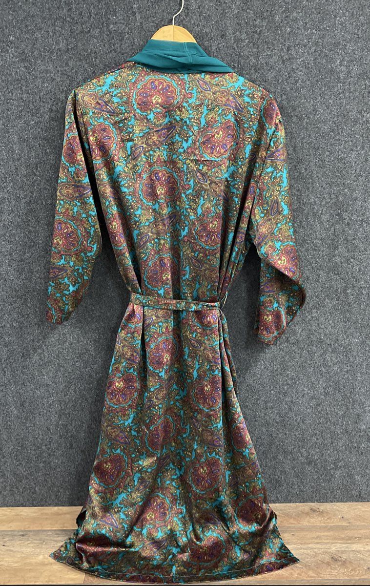 Vintage 90s Victoria's Secret Women's Teal Paisley Full Length Wrap Robe Sz L