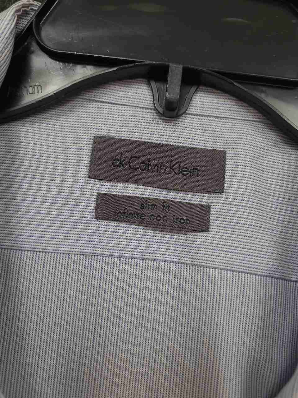 Calvin Klein Men's Slim Fit Infinite Non Iron Blue White Striped Shirt Sz 19