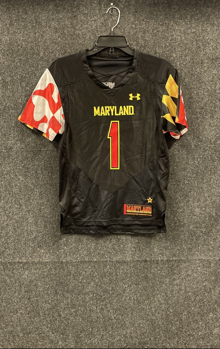 Under Armour Youth Maryland Terrapins Football Jersey Black Flag Sleeves NWT S