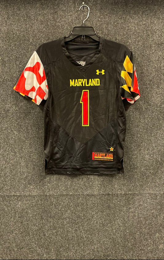 Under Armour Youth Maryland Terrapins Football Jersey Black Flag Sleeves NWT S