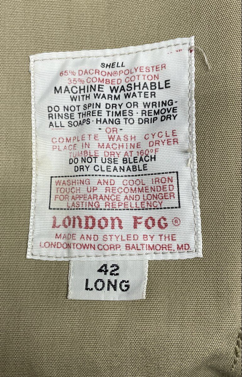 Vintage 80s London Fog Men's Tan Maincoat Trench Coat Zip-Out Liner Sz 42 Long