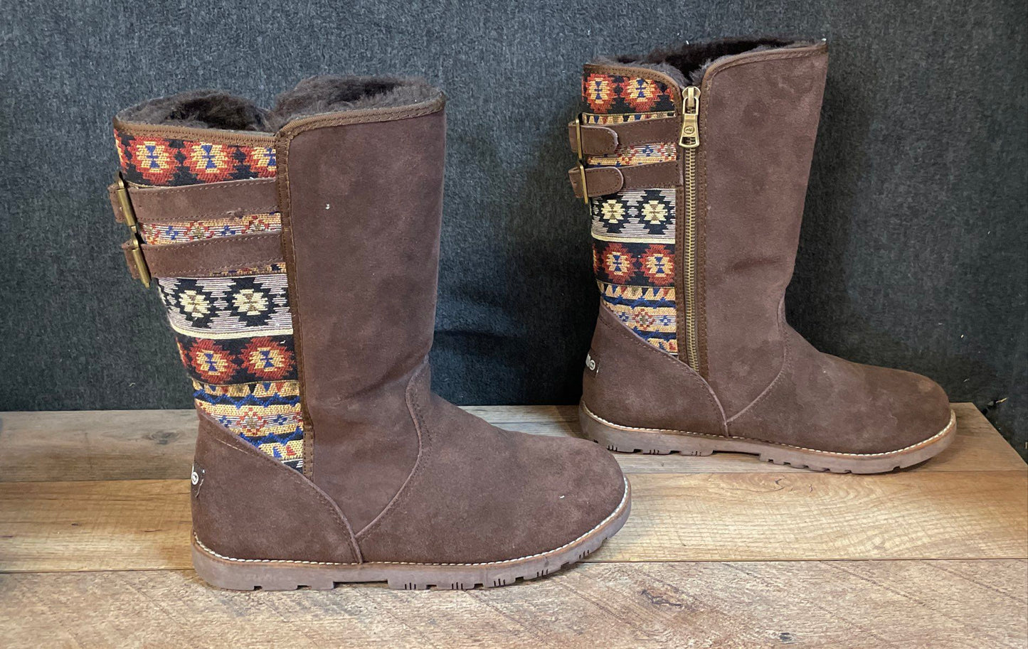Lamo Malanie Women's Brown Suede Southwest Tribal Mid-Calf Boots Size 8