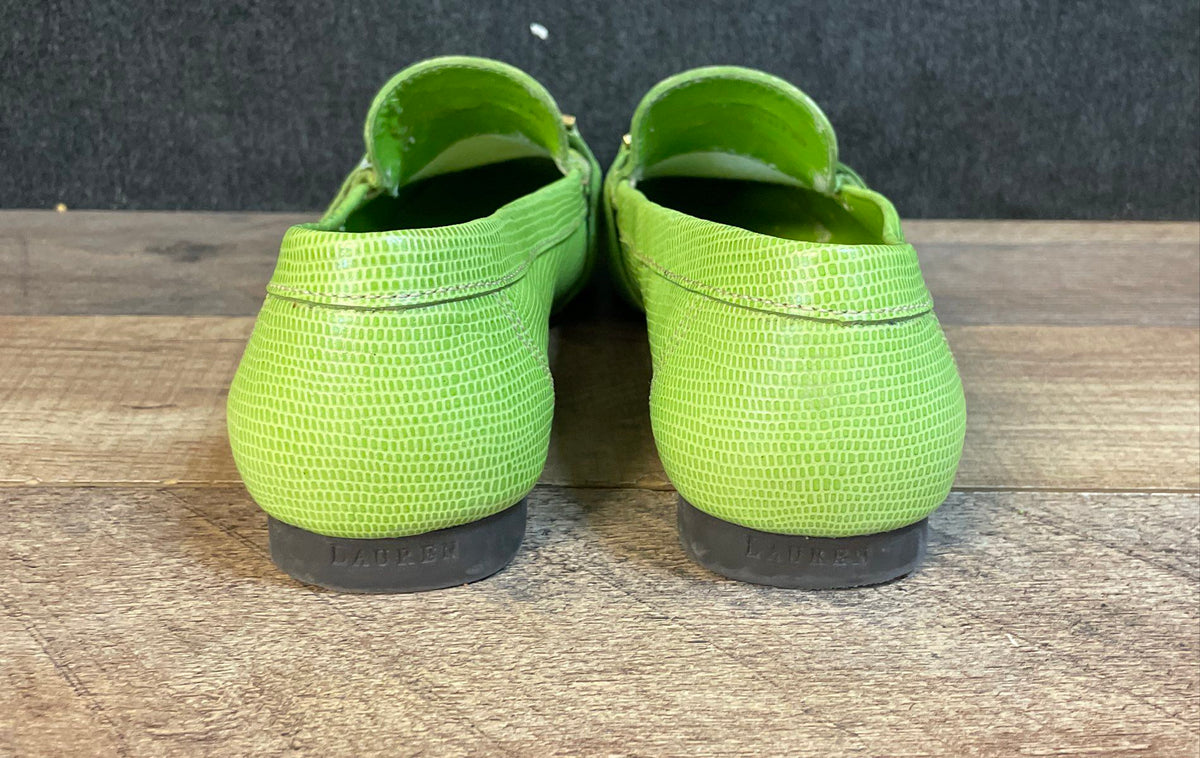 Lauren Ralph Lauren Margaret Green Lizard Embossed Leather Loafers Size 8B