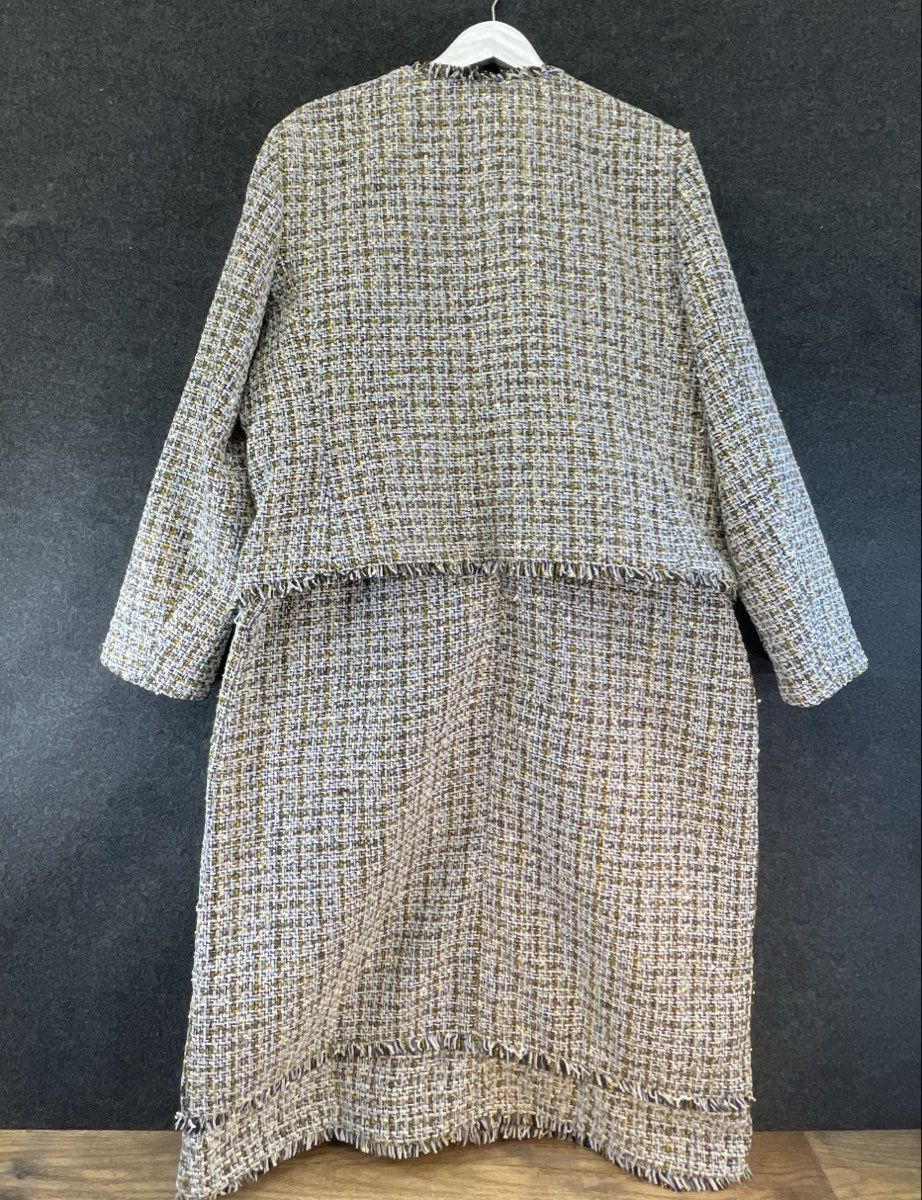 LOFT Women's 2 Piece Tweed Dress & Jacket Set Multicolor Fringed Sz 10 NWT