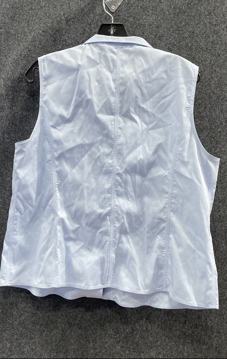 Calvin Klein Women's Blue Sleeveless Non-Iron Cotton Button Down Top Sz L
