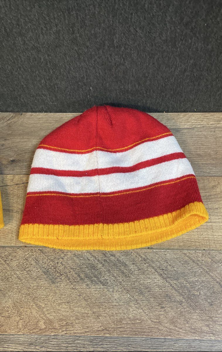 NFL Team Apparel Youth Kansas City Chiefs Beanies Lot 2 Red Yellow Knit Hats