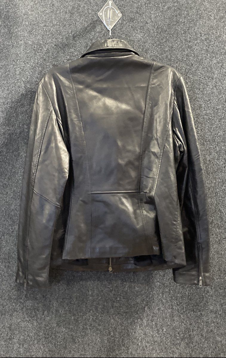 Alfani Women's Black Genuine Leather Full Zip Jacket Zipper Cuffs Sz L