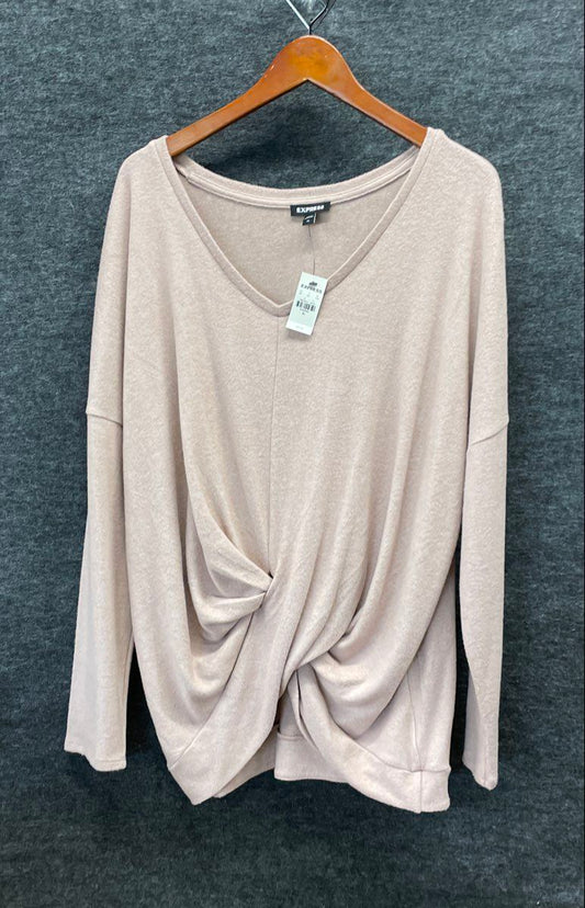 Express Women's Pink Long Sleeve V-Neck Twist Front Knit Shirt Sz XL NWT