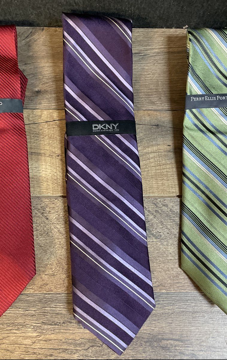 Perry Ellis & DKNY Men's Silk Satin Necktie Lot Red Purple Green 3pc NWT