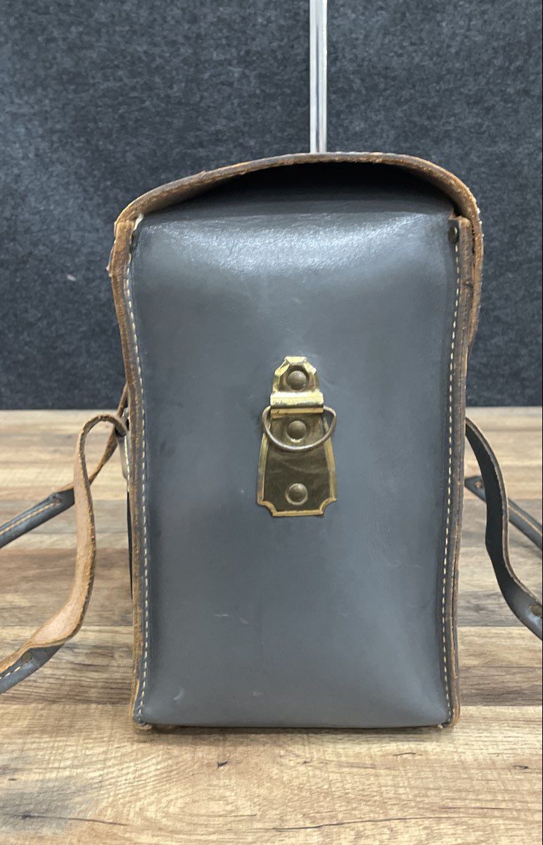 Vintage HOMA Grey Leather Structured Tote Bag Handbag Brass Hardware
