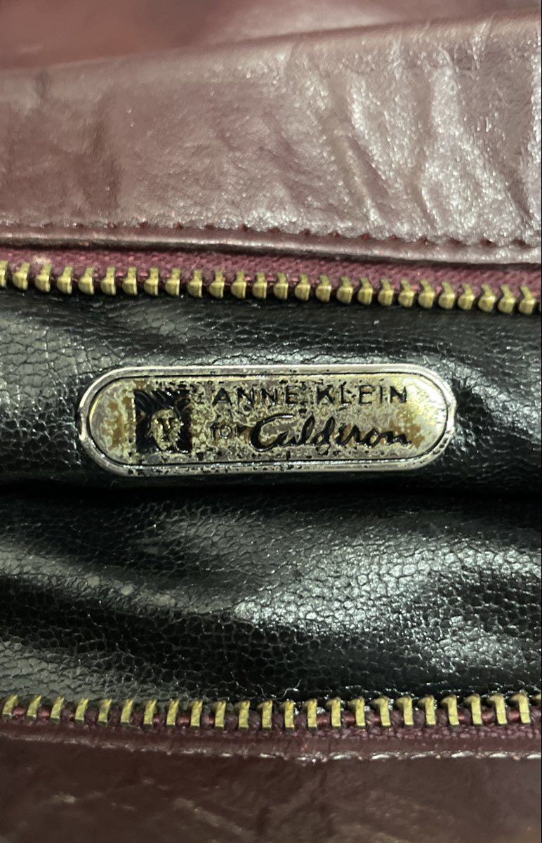 Vintage Anne Klein Maroon Leather Shoulder Crossbody Bag Lion Logo
