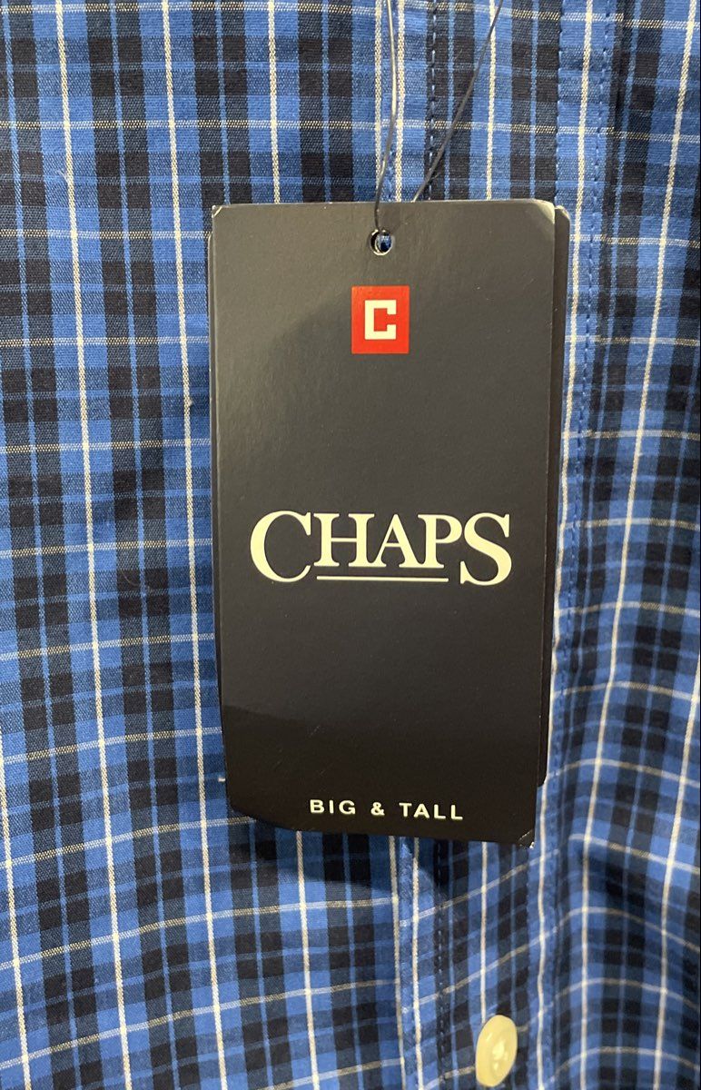 Chaps Men's Blue Plaid Stretch Easy Care Long Sleeve Button Up Shirt NWT Sz 3XB