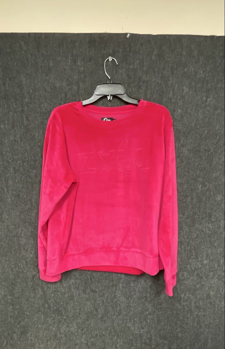 Zyia Active Women's Pink Velour Embossed Logo Pullover Sweatshirt Sz XL