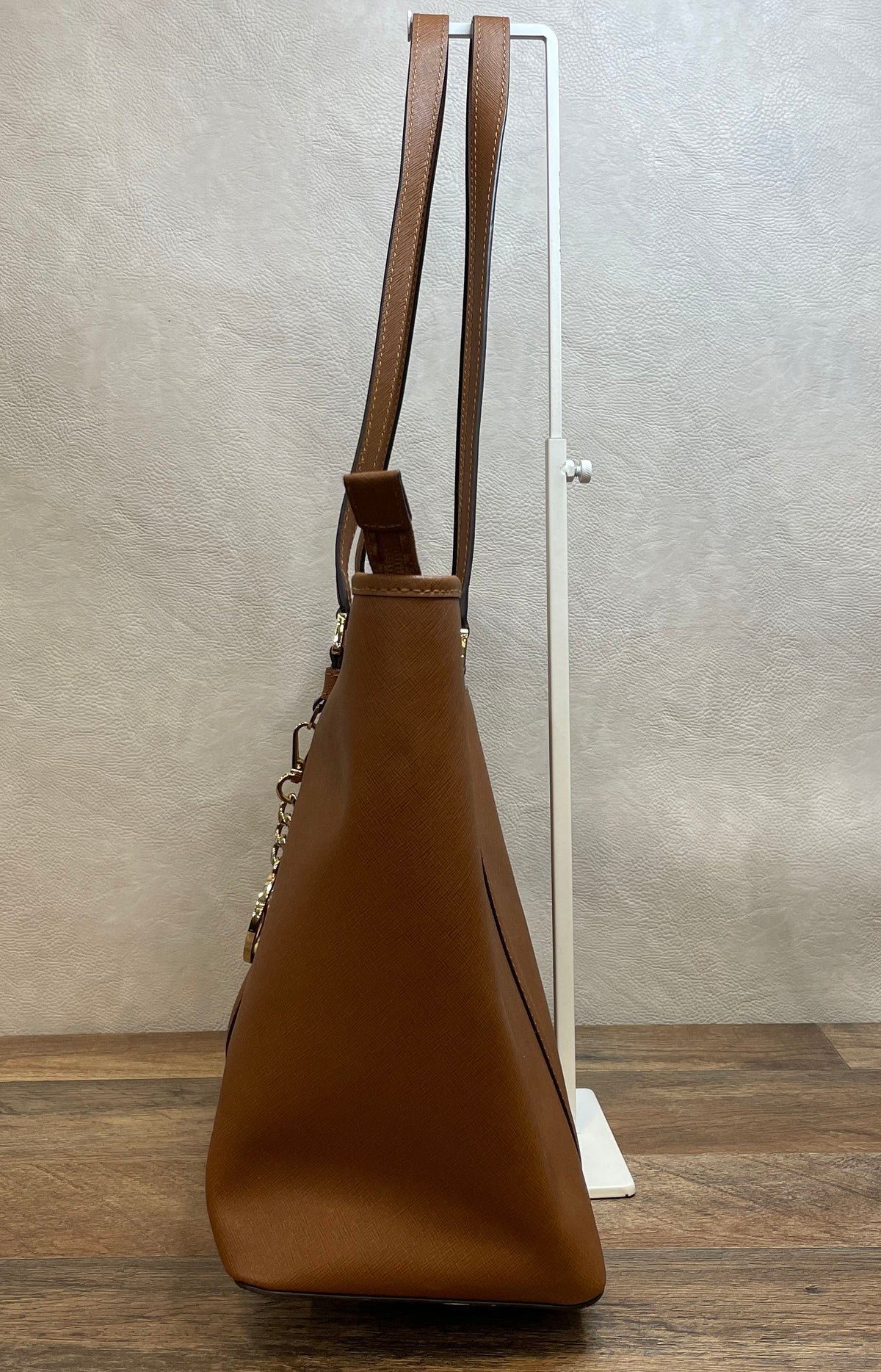 Michael Kors Brown Saffiano Leather Jet Set Travel Large Tote Bag Gold Hardware