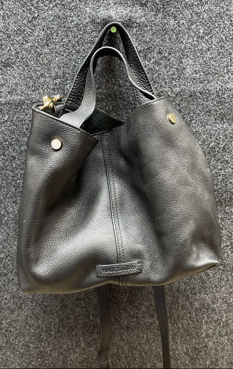 Vince Camuto Black Pebbled Leather Hobo Shoulder Bag Crossbody Gold Hardware