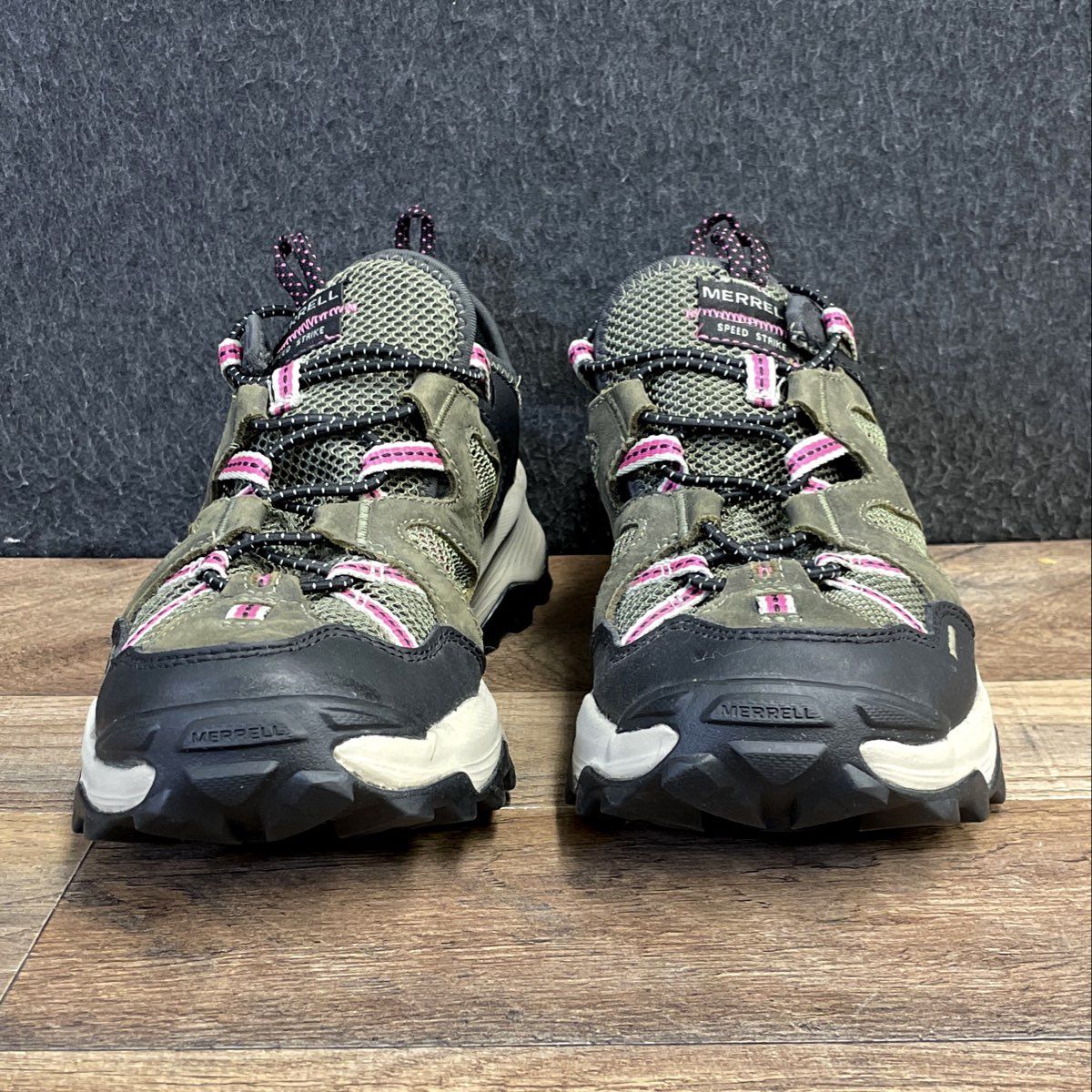 Merrell Speed Strike Olive Green Pink Women's Trail Hiking Shoes Size 8.5