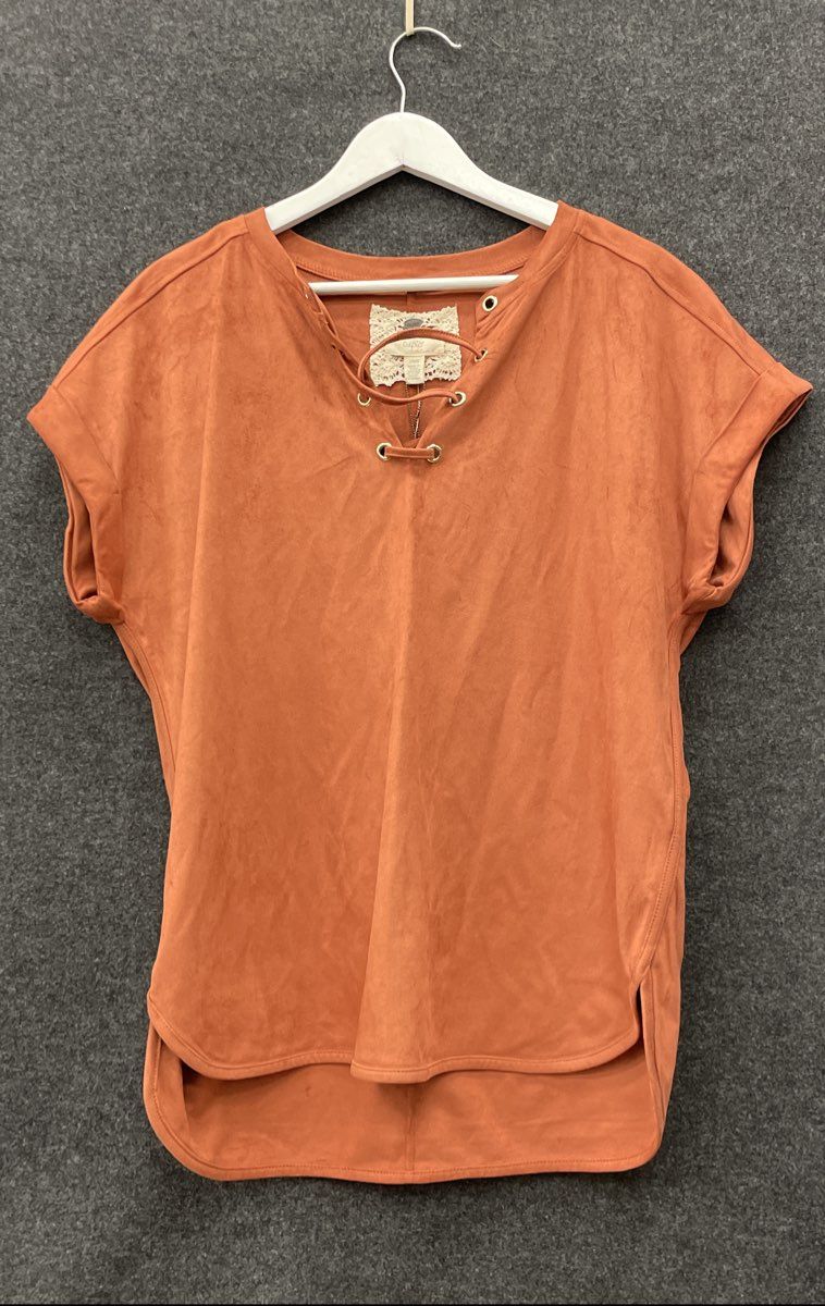 Cupio Blush Women's Rust Terracotta Faux Suede Lace Up Tunic Top NWT Sz L