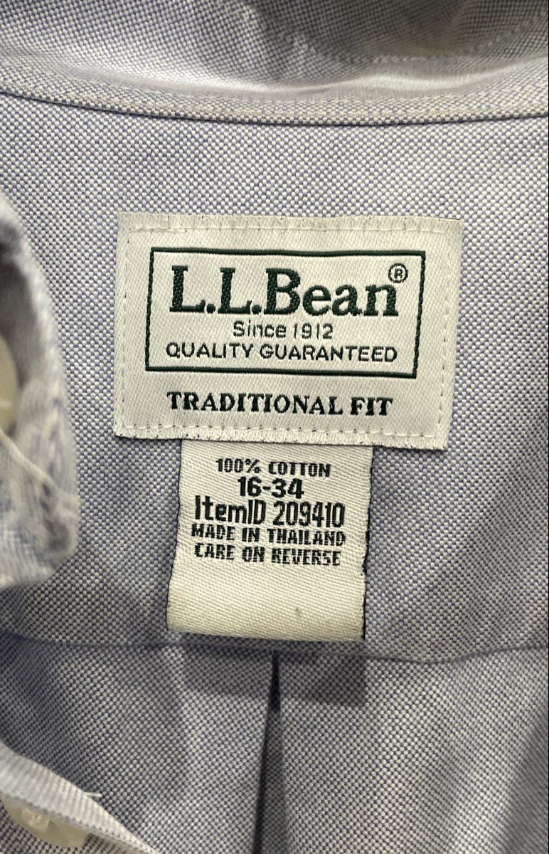 L.L. Bean Men's Blue Oxford Button Down Shirt Traditional Fit 100% Cotton 16-34